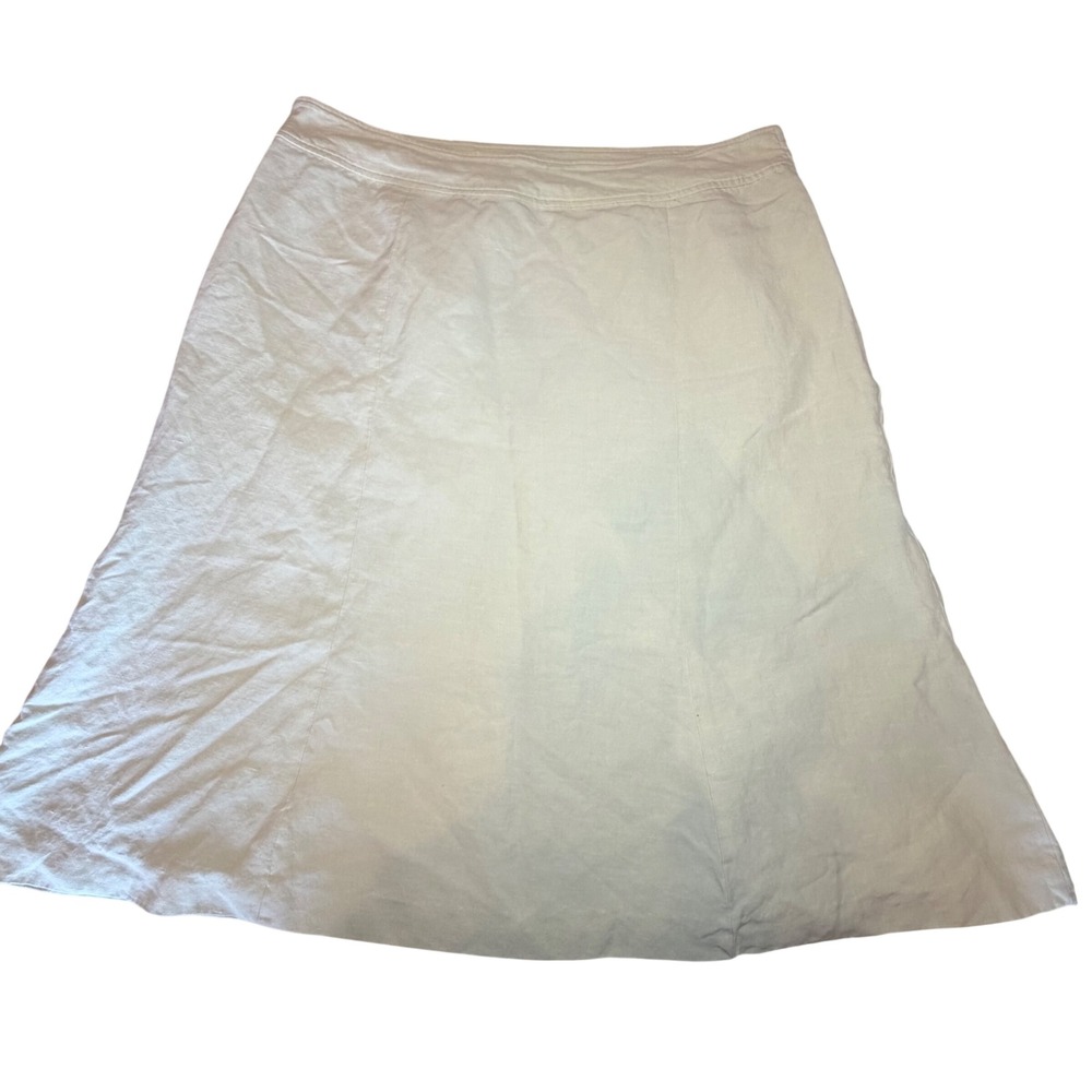 Jones Wear Women Cream Silk Linen Blend A-Line Midi Skirt Size 12 Ivory Lined